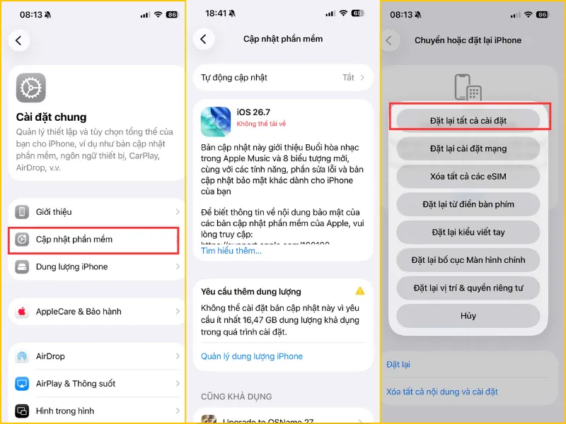 Đặt lại cài đặt và Cập nhật phần mềm