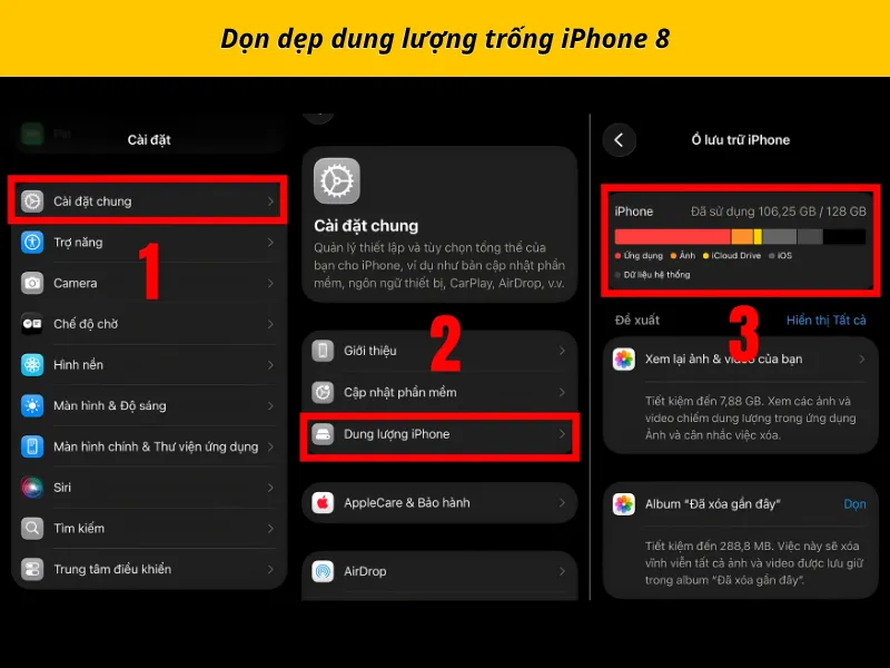 Dọn dẹp dung lượng trống iPhone 8