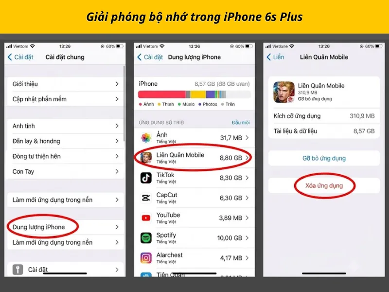 Giải phóng bộ nhớ iPhone 6s Plus