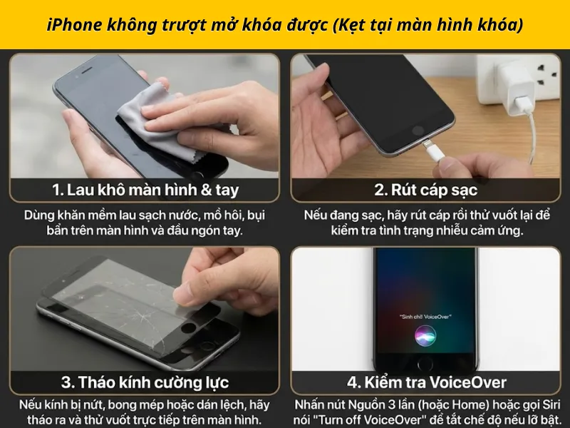 iPhone không trượt mở khóa được (Kẹt tại màn hình khóa)