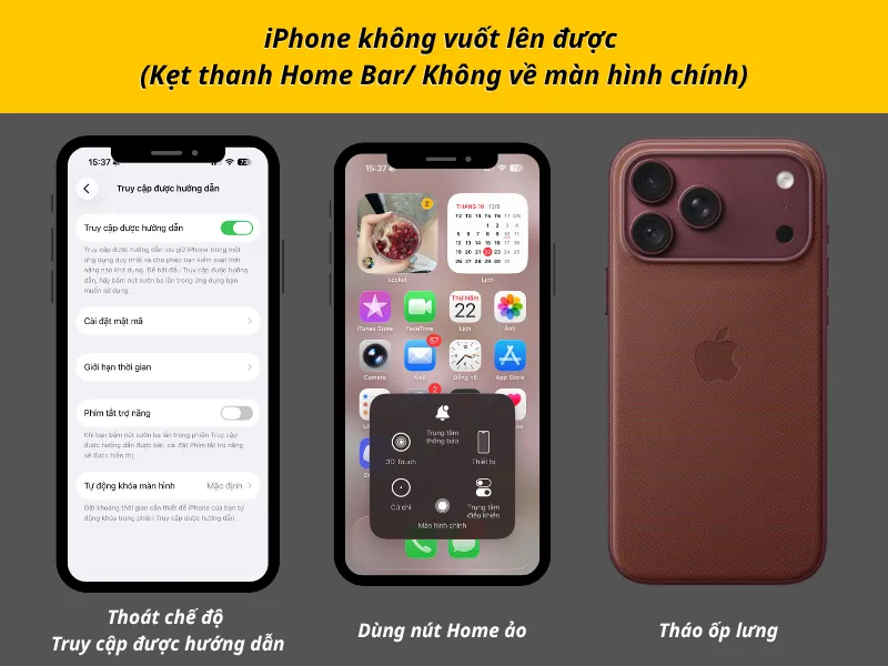 iPhone không vuốt lên được (Kẹt thanh Home Bar/ Không về màn hình chính)
