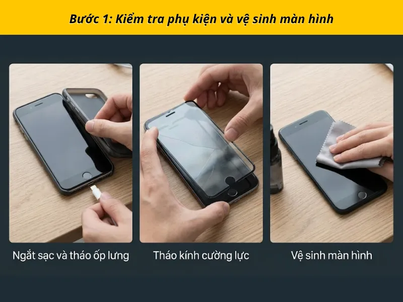 Kiểm tra phụ kiện và vệ sinh màn hình