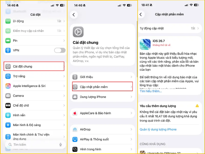Kiểm tra và cập nhật phiên bản iOS