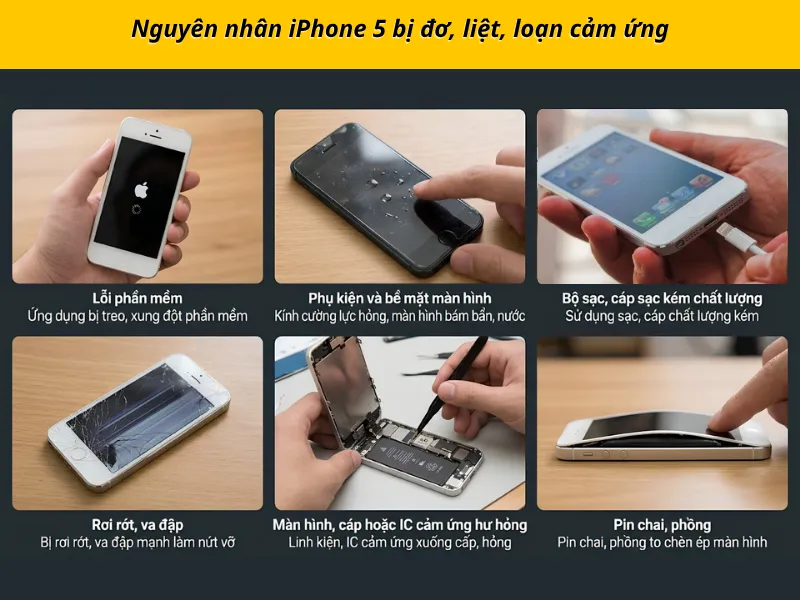 Nguyên nhân iPhone 5 bị đơ, liệt, loạn cảm ứng