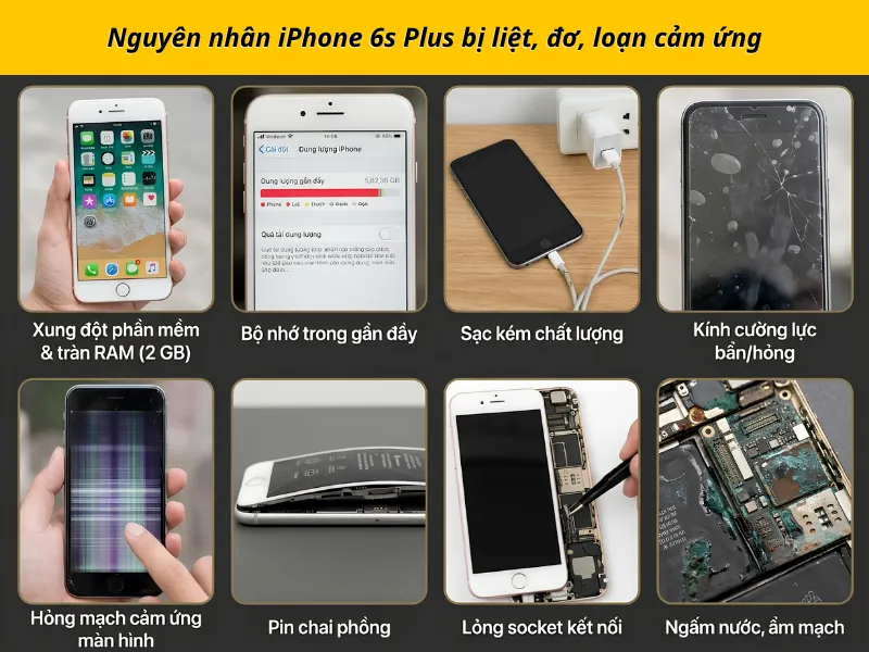 Nguyên nhân iPhone 6s Plus bị liệt, đơ, loạn cảm ứng