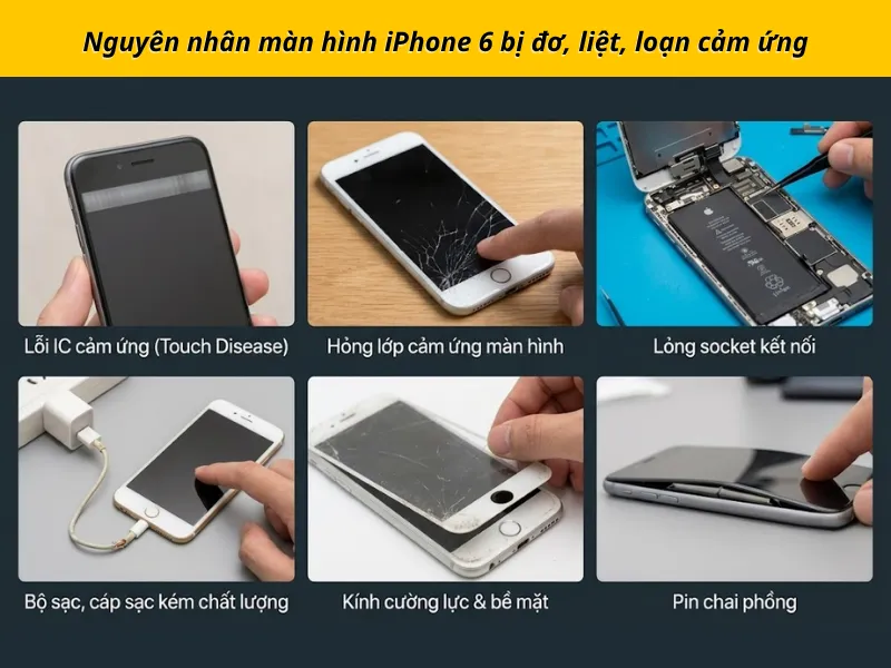 Nguyên nhân màn hình iPhone 6 bị đơ, liệt, loạn cảm ứng