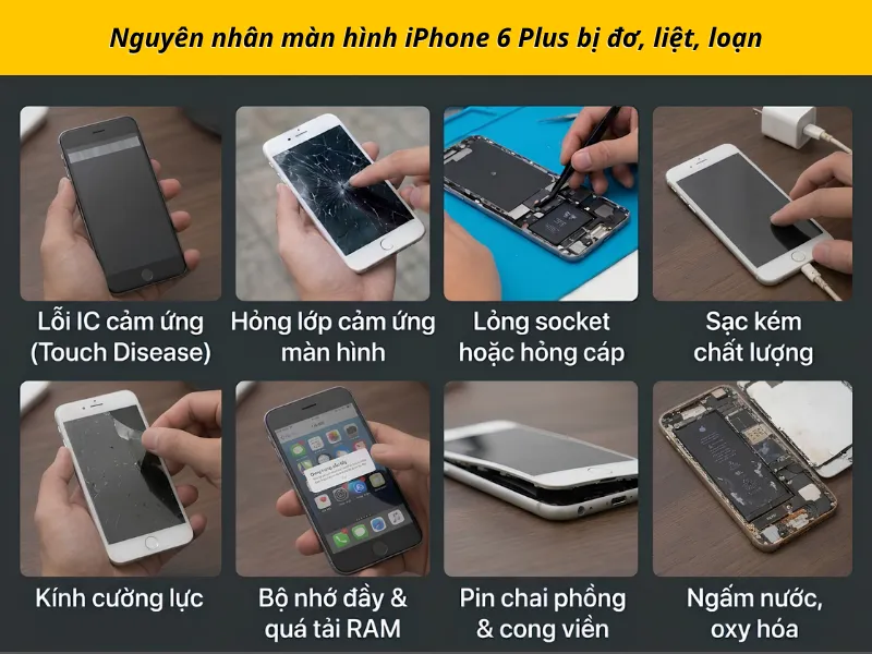 Nguyên nhân màn hình iPhone 6 Plus bị đơ, liệt, loạn