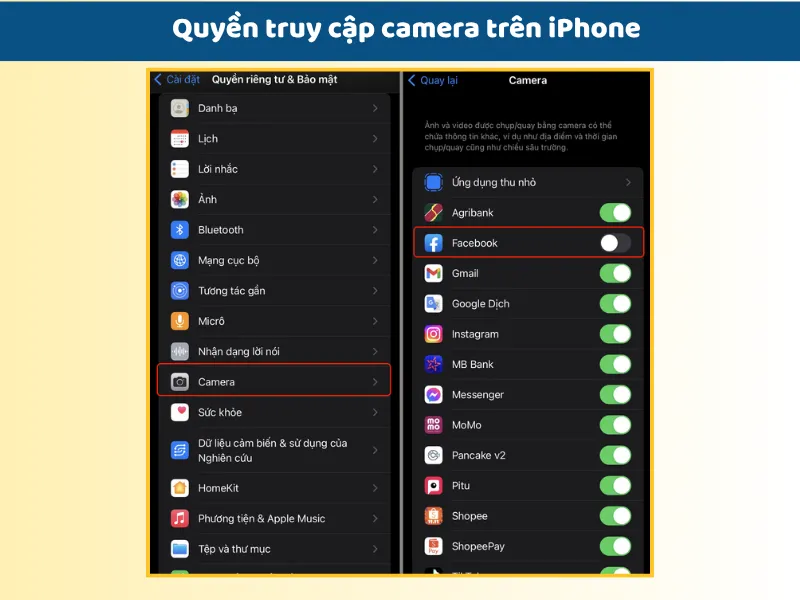 Quyền truy cập camera trên iPhone