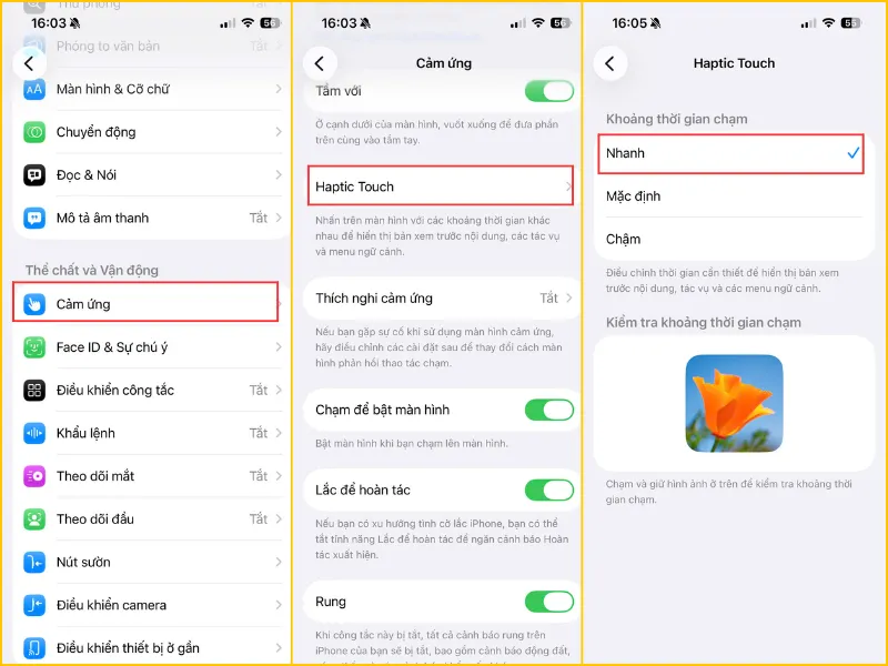 Tăng tốc độ phản hồi Haptic Touch