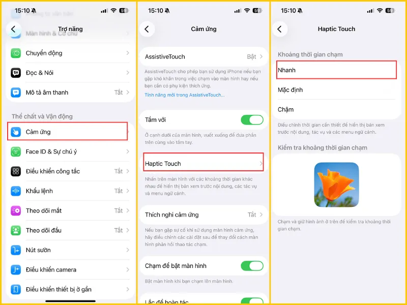 Tăng tốc phản hồi Haptic Touch