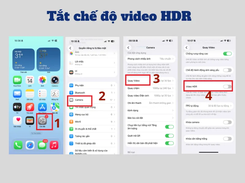 Tắt chế độ video HDR trong camera