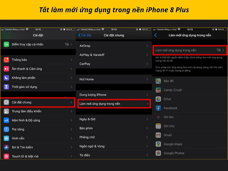 Tắt làm mới ứng dụng nền iPhone 8 Plus