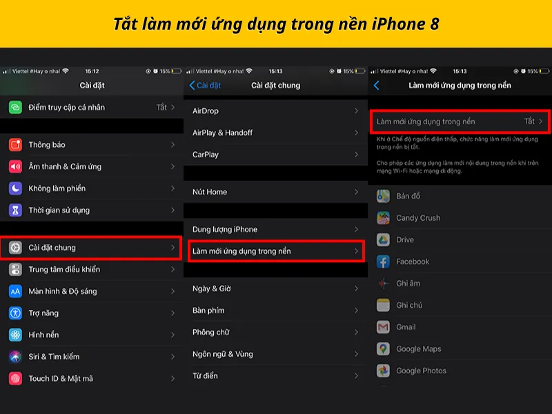 Tắt làm mới ứng dụng trong nền iPhone 8