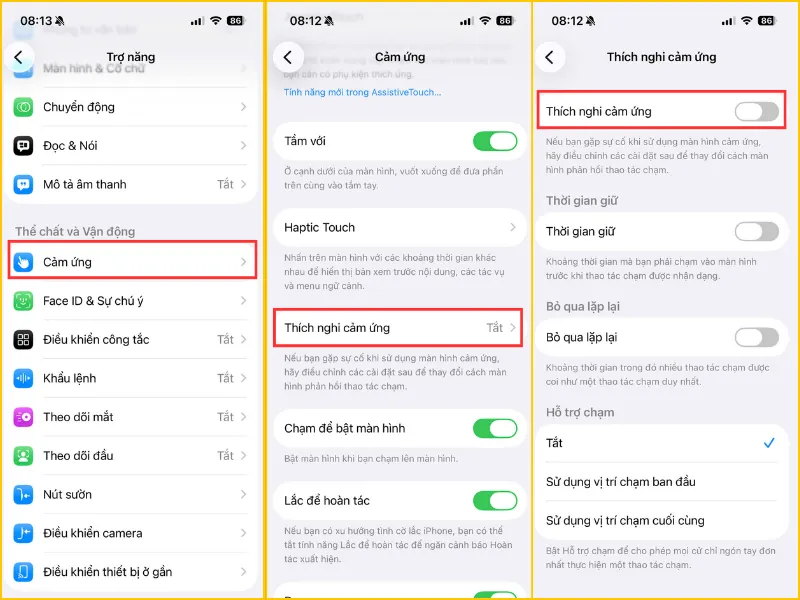 Tắt tính năng Thích nghi cảm ứng